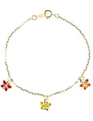 14K Yellow Gold 6 Inch Youth Enamel Butterfly Bracelet
