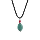 Necklace - N106 - Genuine Turquoise Semi Precious Gemstone and Coral Beads on Black Triple-Strand Twisted Silk / Satin Cord + 2" Extension Chain ~ Long Oval Shape