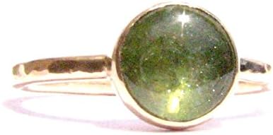 Green Tourmaline and Solid Yellow Gold Ring