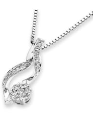 18K White Gold Floral Dance Diamond Pendant (0.18cttw, G-H Color, VS2-SI1 Clarity) /w Silver Chain (16")