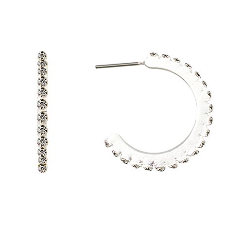 Crystal Pave Hoop Earrings, Silver, 1"