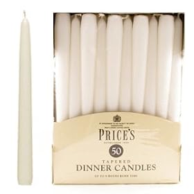 White tapered dinner candles pk50