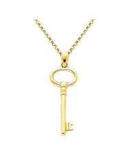 14K Yellow Gold Key to My Heart Charm Pendant with Yellow Gold 1.2mm Classic Rolo Cable Chain Necklace with Lobster Claw Clasp - Pendant Necklace Combination (Different Chain Lengths Available)
