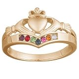 18K Gold over Sterling Family Birthstone Claddagh Ring