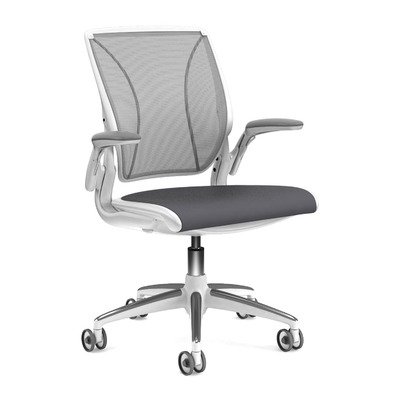 Humanscale W11 Diffrient World Chair Frame / Back Textile-Color / Seat Textile-Color: White/Monofilament Stripe-Platinum/Vellum-Lt Gray