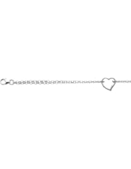 10" 14K White Gold 1.9mm (0.07") Polished Double Strand Rolo Chain w/ 1 Station Open Heart Anklet w/ Pear Shape Clasp