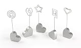 50 Total Units, 10 Sets of 5 Wire Memo Clips with Heart-Shaped Bases for Tabletop Use - Silver