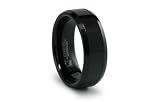 Black Tungsten Carbide Ring High Polish Beveled Edges 8mm