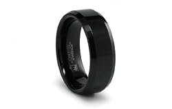Black Tungsten Carbide Ring High Polish Beveled Edges 8mm