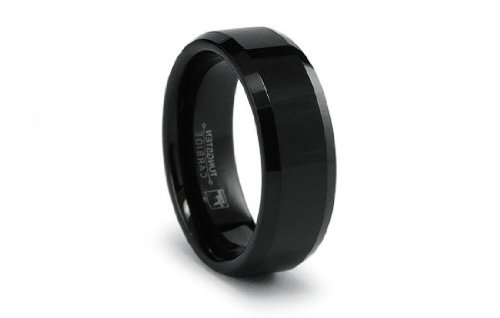 Black Tungsten Carbide Ring High Polish Beveled Edges 8mm