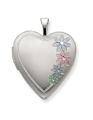 Genuine .925 Sterling Silver 20mm Enameled Floral Heart Locket. 100% Satisfaction Guaranteed.