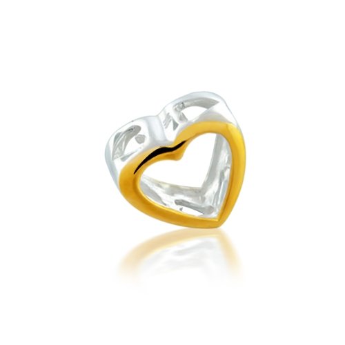 Bling Jewelry 925 Sterling Silver Gold Open Heart Bead Pandora Chamilia Biagi Bead Compatible