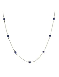 Sterling Silver with 10 Blue Onyx Round Cabochon Necklace, 18"
