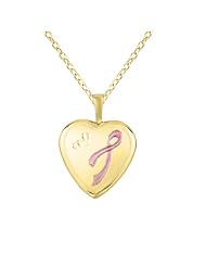 Sterling silver and 14k gold Heart Shaped Locket w/ Pink Ribbon Necklace