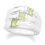 Sterling Silver 3 Row Polished Ring with 3 Peridot Stones