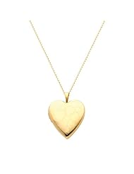 14K Yellow Gold Engraved Heart Locket Pendant (0.8" Inches or 20mm) with 1.2mm Rolo Cable Chain - 18" Inches
