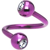 Purple Crystal Swarovski Anodized Titanium Spiral Belly Ring