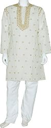 Dad Gift Ideas - Embroidered Kurta Pajama Long Sleeve Cotton Dress Size M (gkp436)