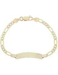 14k Yellow Gold, Figaro Cross Kids Childrens ID bracelet 6mm Wide
