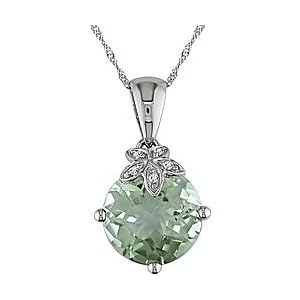 10k Gold Diamond and Green Amethyst Necklace by