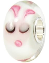 Adorable Pink Bunny Rabbit Murano Lampwork Glass Bead Charm Solid 925 Sterling Silver Core Compatible with Pandora Trollbeads Chamilia European Charm Bracelet