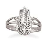 Oxidized Sterling Silver Hamsa Ring, Sizes 5-9, 5/8 inch wide
