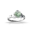 14K White Gold Genuine Heart Green Amethyst Celtic Claddagh Ring