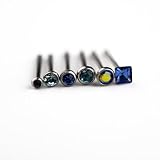 7 Pack-22G Surgical Steel Nose Studs: 6 Crystals-Sapphires, Aquas, Iridescents-1 Retainer-Gift Box