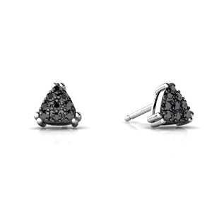 Or blanc 585/1000 Diamant noir Boucle d'oreilles
