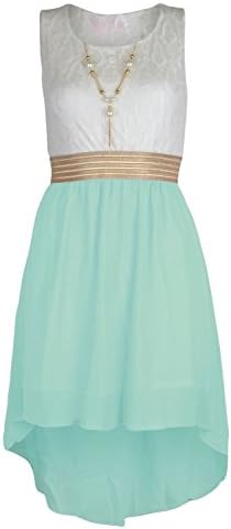 Girls Sleeveless Waist Band Asymmetrical Chiffon Dress with Neckless Mint 9-10 years