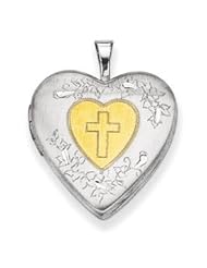 Genuine IceCarats Designer Jewelry Gift Sterling Silver & Yellow Rhodium 20Mm Satin & D/C Cross Locket