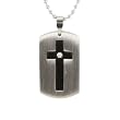 Stainless Steel Cubic Zirconia & Cross Design Dog Tag Pendant Necklace