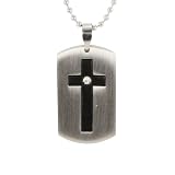 Stainless Steel Cubic Zirconia & Cross Design Dog Tag Pendant Necklace