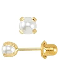 Jewelry Locker Child or Teen 14k Gold and Simulated Pearl Piercing Earrings (4.00 mm)
