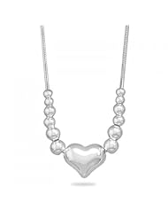 MMA Silver - Heart With Graduated Bead On Snake Chain Necklace