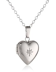 Childrens Sterling Silver Diamond Heart Locket Necklace, 15"