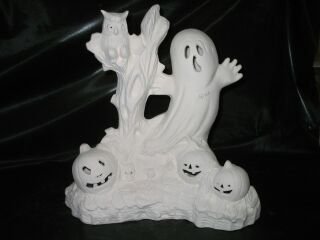 Ghost with tree and pumpkin, The picture is illustration, the item ships unfinished, completely white