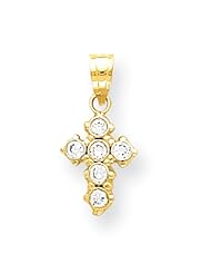 10k Yellow Gold Polished CZ Cross Charm - Religious Jewelry