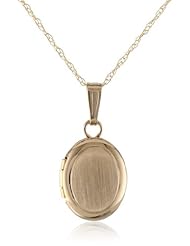 Girls 14k Gold Childrens Petite Oval Satin Center and Polished Edge Locket Pendant Necklace, 13"