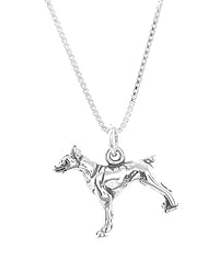 Sterling Silver Doberman Dog Charm with Box Chain Necklace