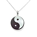 Sterling Silver Charcoal Chinese Jade Yin Yang Disc Pendant