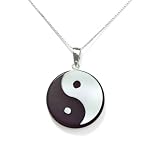 Sterling Silver Charcoal Chinese Jade Yin Yang Disc Pendant