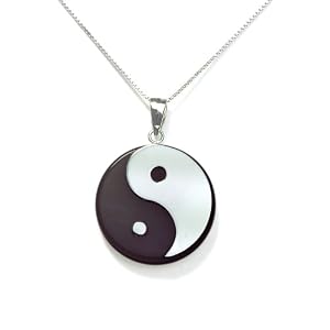 sterling silver charcoal chinese jade yin yang disc pendant