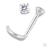 14KT White Gold Nose Ring Screw 1.5mm CZ 22G FREE Nose Ring Backing
