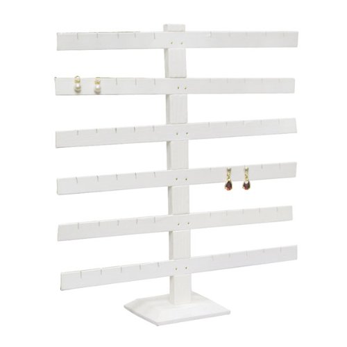 White Faux Leather Large T-Bar Earring Display Rack 15H Jewelry Holder Stand