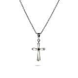 Eve's Addiction Dainty Cubic Zirconia Sterling Silver Cross Pendant