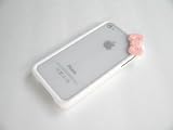 Premium Quality (WHITE) iPhone 4S / 4 Bow Bumper Case Skin Cover  With Clear Front and Back Reusable LCD Screen & Back Panel Protectors 