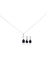 Nickel Free Sterling Silver Necklace & Earring Sets Tear Drop Black And Clear CZ Set Pendant Dimensions: L 30mm X W 9.1mm Weight: 3Grams Adjustable 16";-18"; Chain Included Earrings Dimensions: L19.5mm X W8.1mm Weight: 5.3Grams