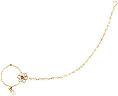 Sri Shringarr Women's Gold Finish With Kundan Nose Ring