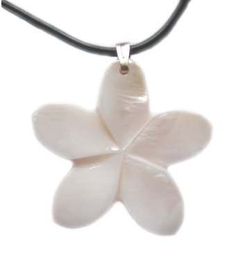 Hawaiian Jewelry White Plumeria Flower Shell Necklace